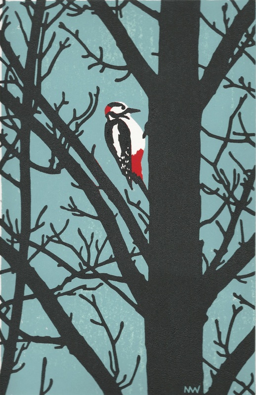 Greater Spotted Woodpecker, Linocut, Nick Wonham